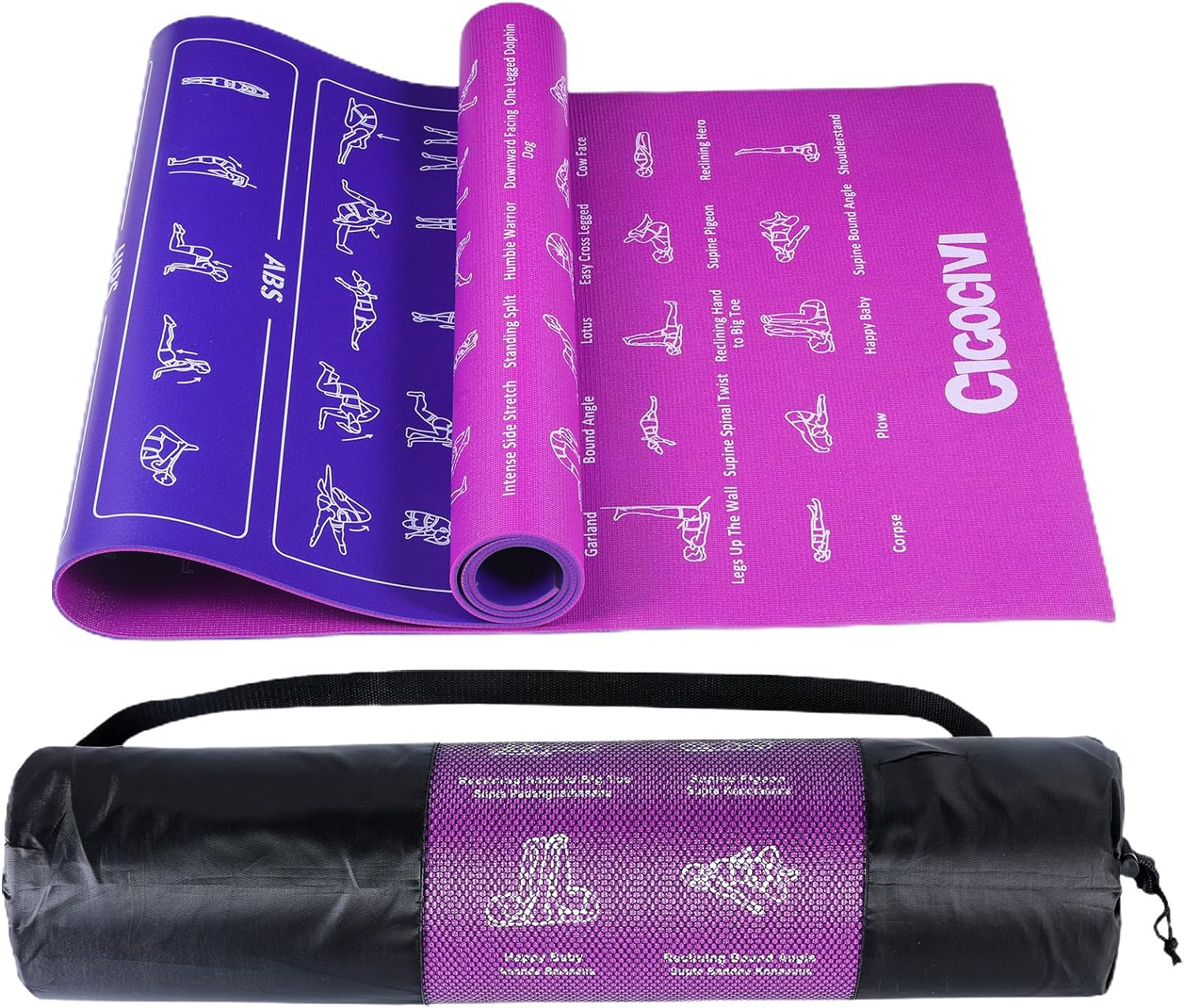 Yoga Mat with 75 Poses, 1/4 Inch Thick, Non-Slip