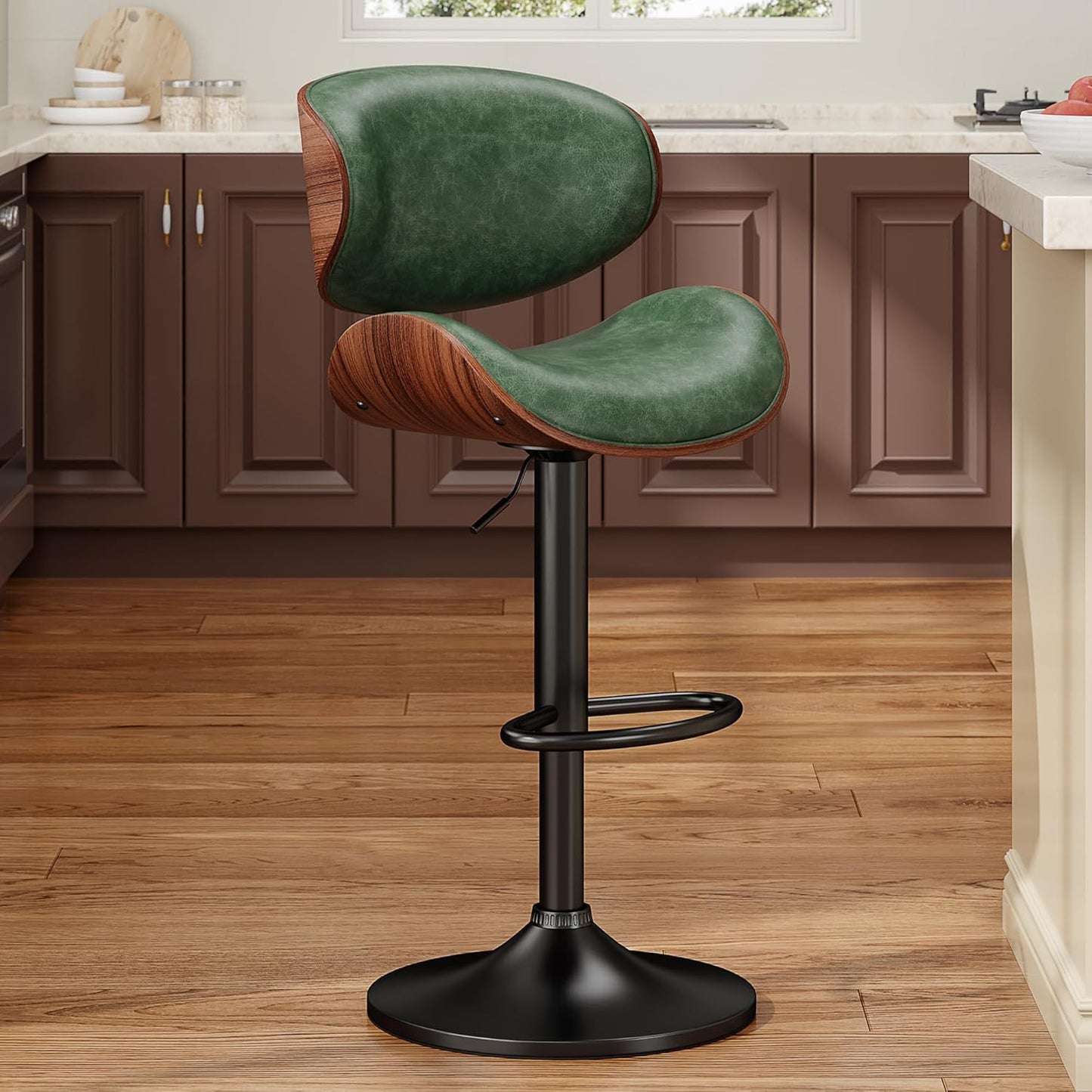 Modern PU Leather Adjustable Swivel Bar Stools for Kitchen