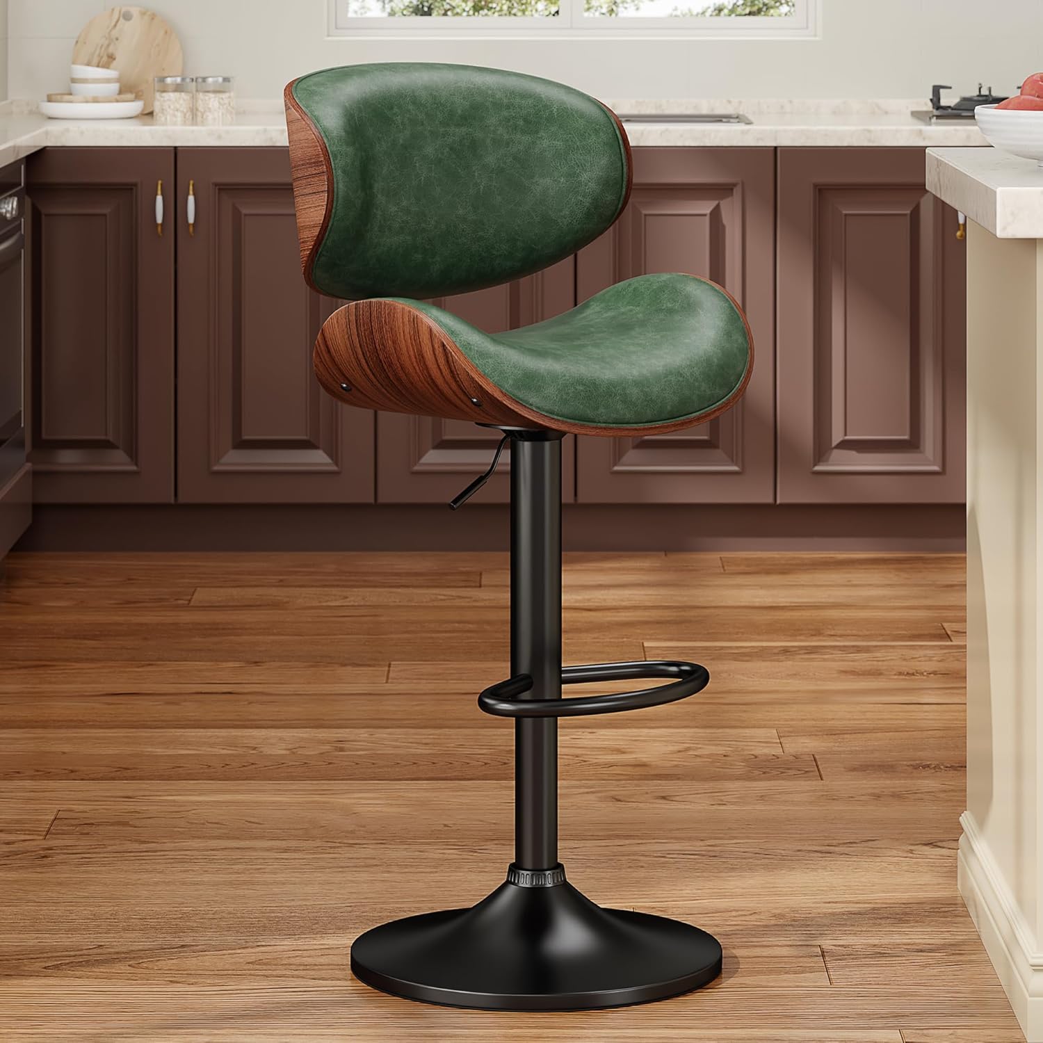 Modern PU Leather Adjustable Swivel Bar Stools for Kitchen