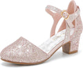 Girls Dress Shoes Closed Toe Chunky High Heels Ankle Strap