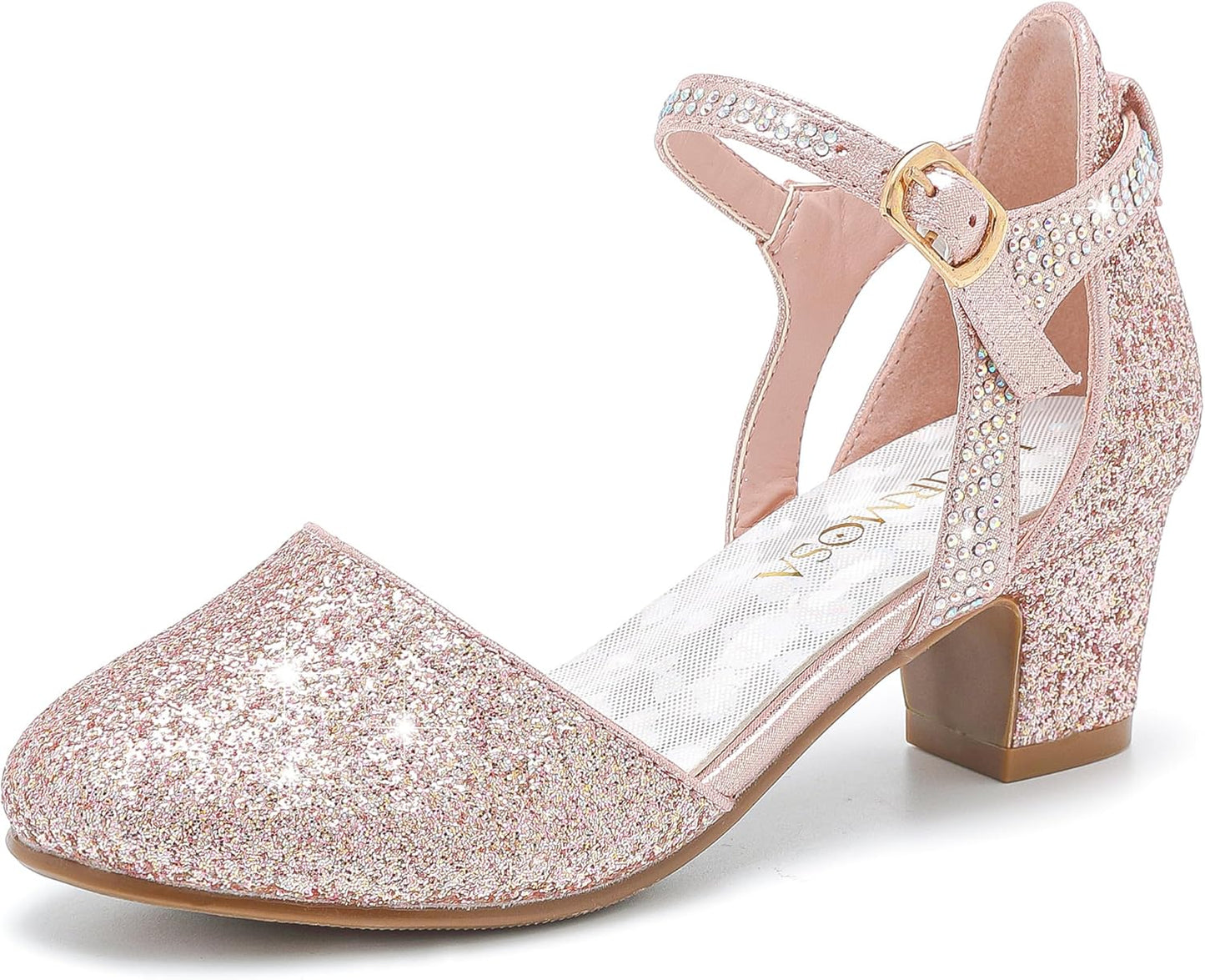Girls Dress Shoes Closed Toe Chunky High Heels Ankle Strap