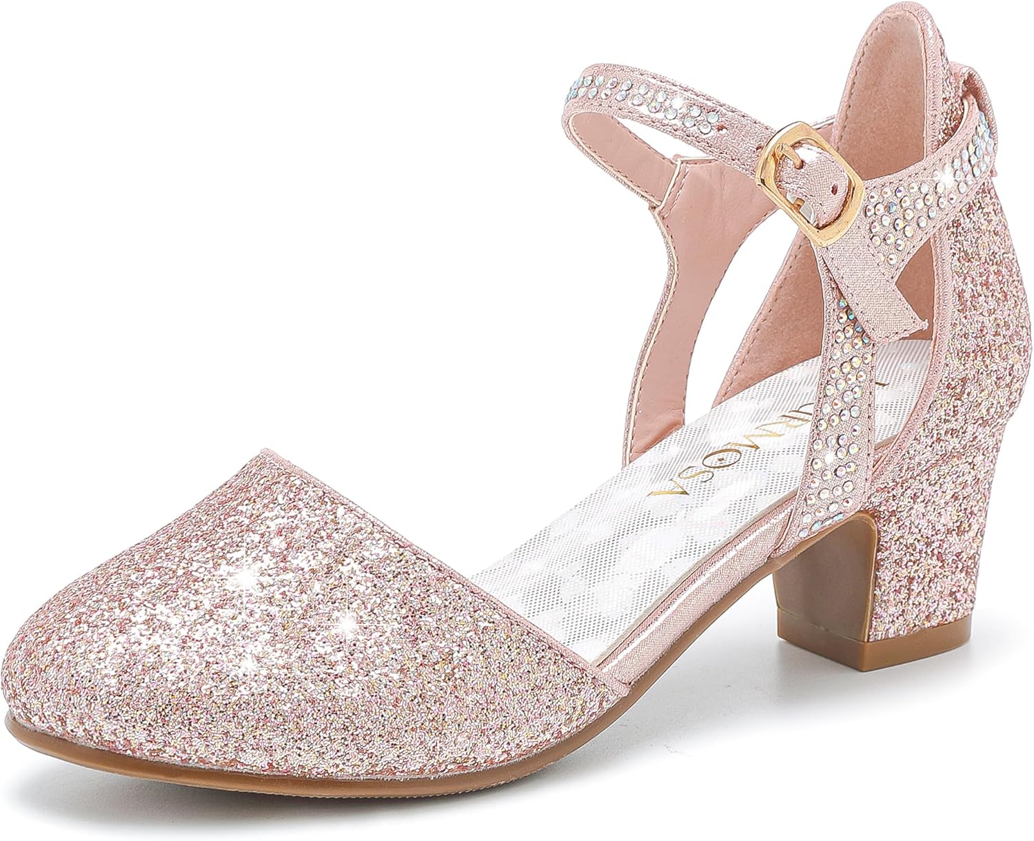 Girls Dress Shoes Closed Toe Chunky High Heels Ankle Strap