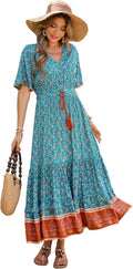 R.Vivimos Women's Floral V Neck Midi Dress for Summer Style