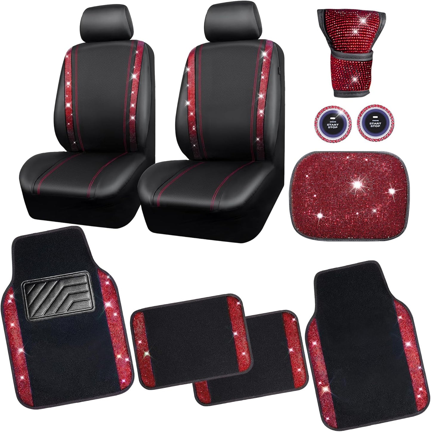Bling Diamond Car Seat Covers and Floor Mats Set for 95% Cars