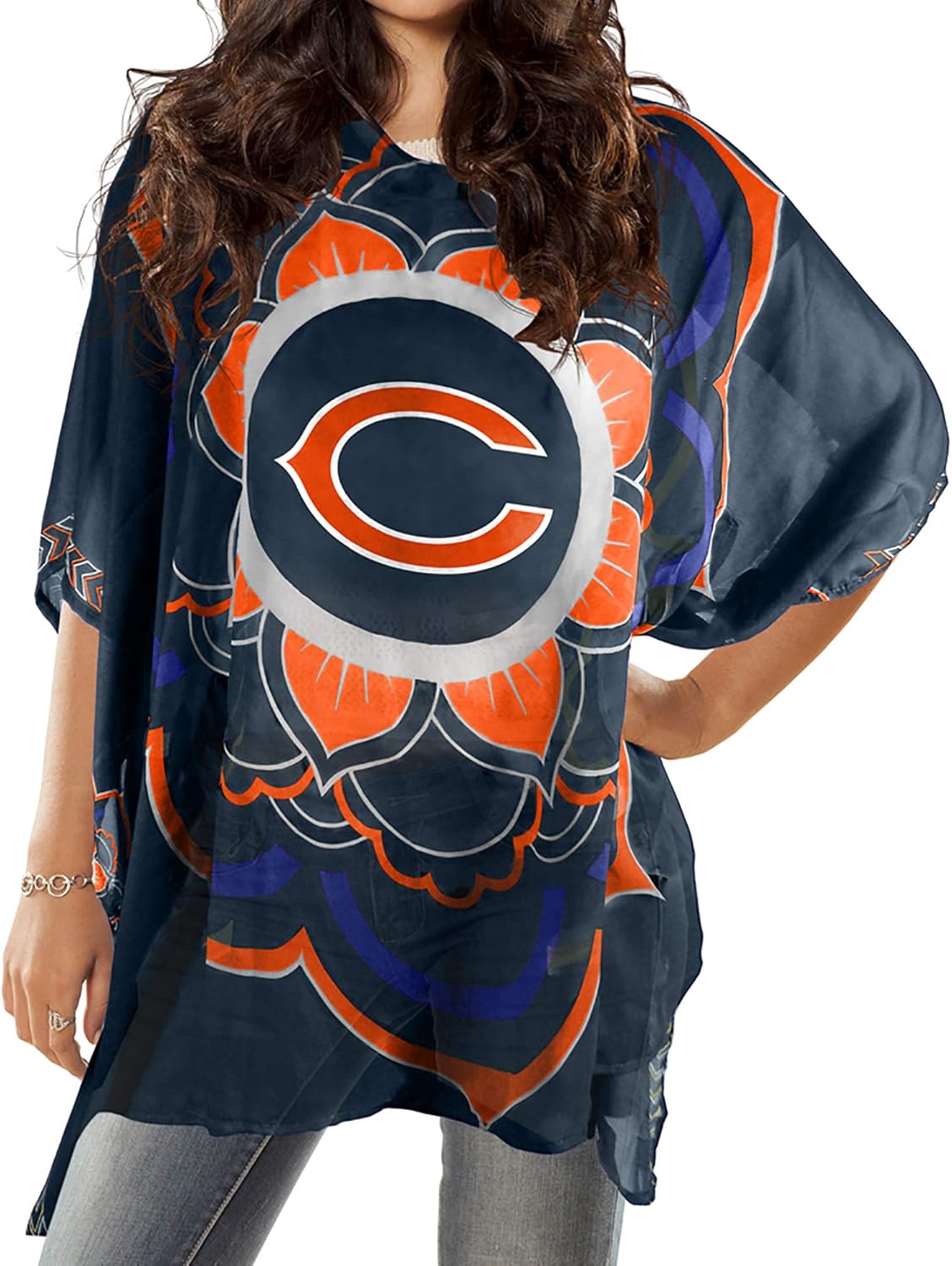 NFL Sheer Caftan with Flower Design for Women - Team Spirit