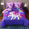 Unicorn Twin Bedding Set - 6 Piece Rainbow Comforter Set for Girls