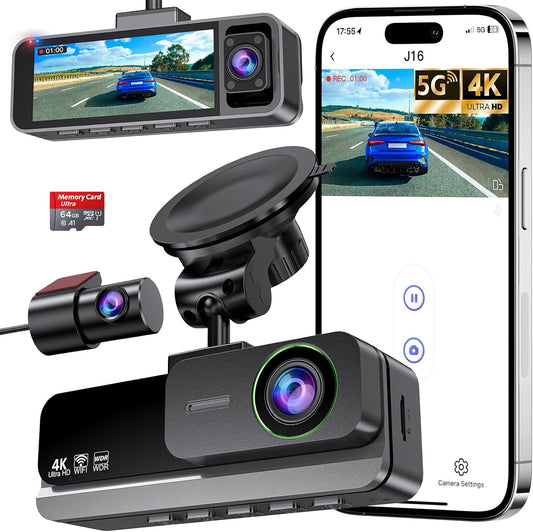 3 Channel 5G WiFi Dash Cam with 4K+2.5K+2.5K Recording