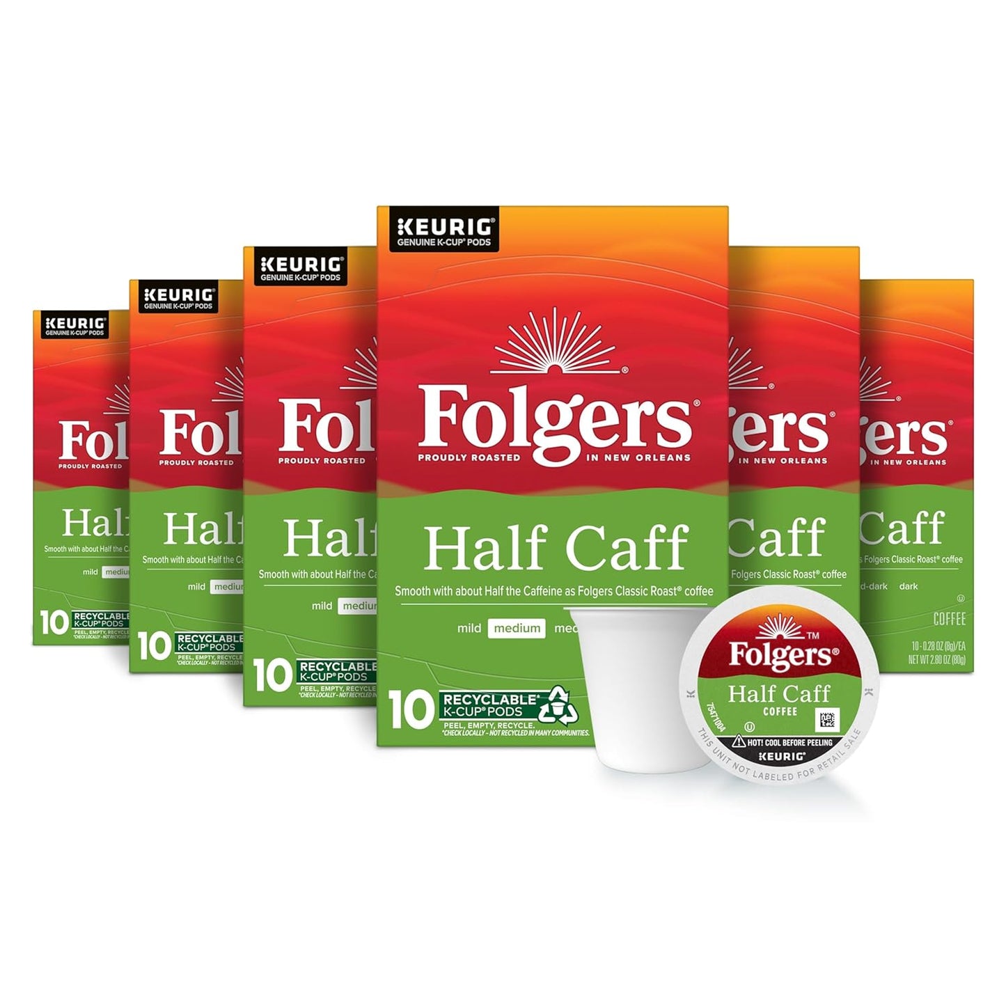 Folgers Half Caff Coffee K-Cup Pods for Smooth Medium Roast
