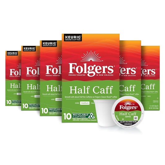 Folgers Half Caff Coffee K-Cup Pods for Smooth Medium Roast