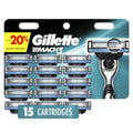 Gillette Mach3 Razor Blades for Men, 15 Count - Close Smooth Shave