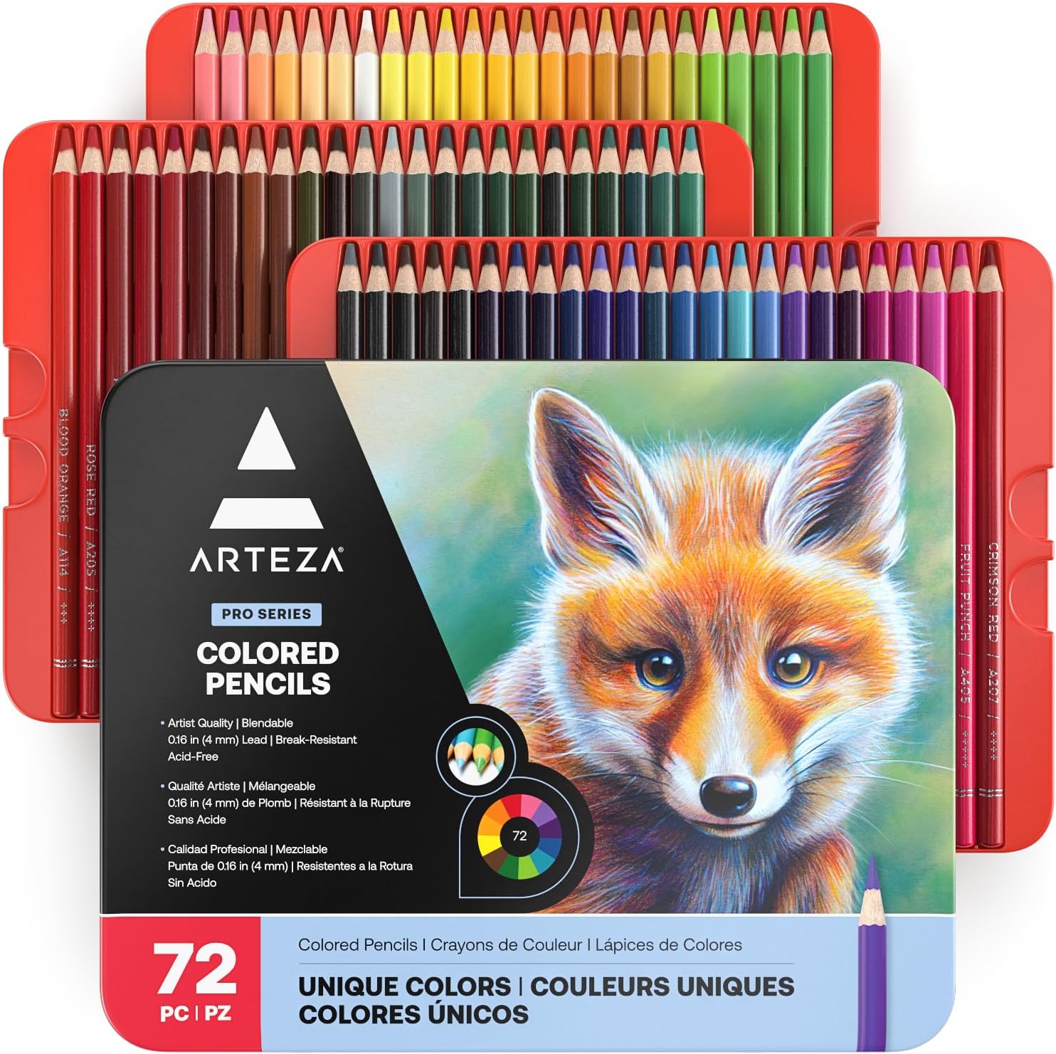Vibrant Colored Pencils Set for Adults - 72 Wax-Based Pencils