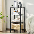 4 Tier Tall Wooden Bookshelf with Storage - Slim Industrial Bookcase