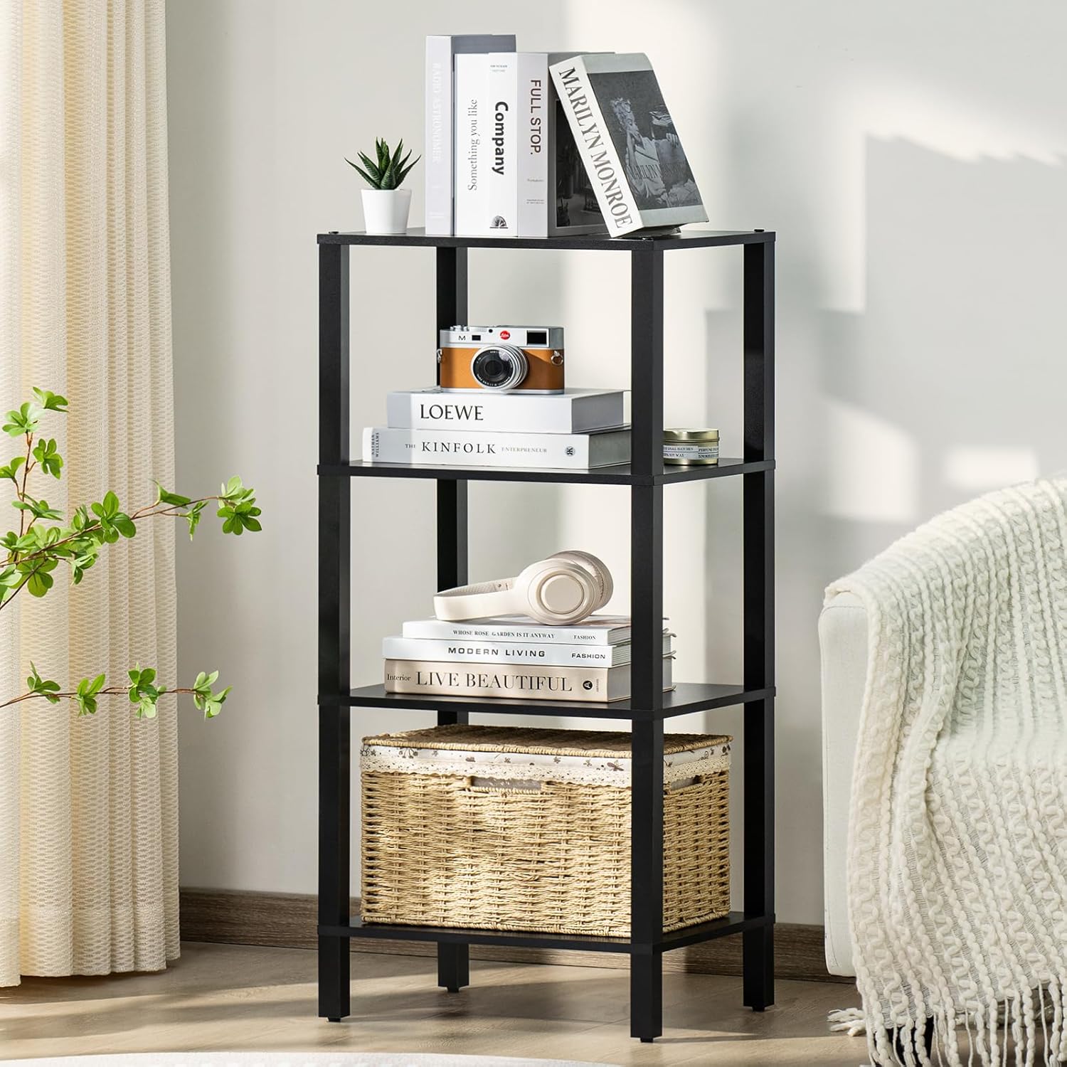 4 Tier Tall Wooden Bookshelf - Stylish Storage for Small Spaces