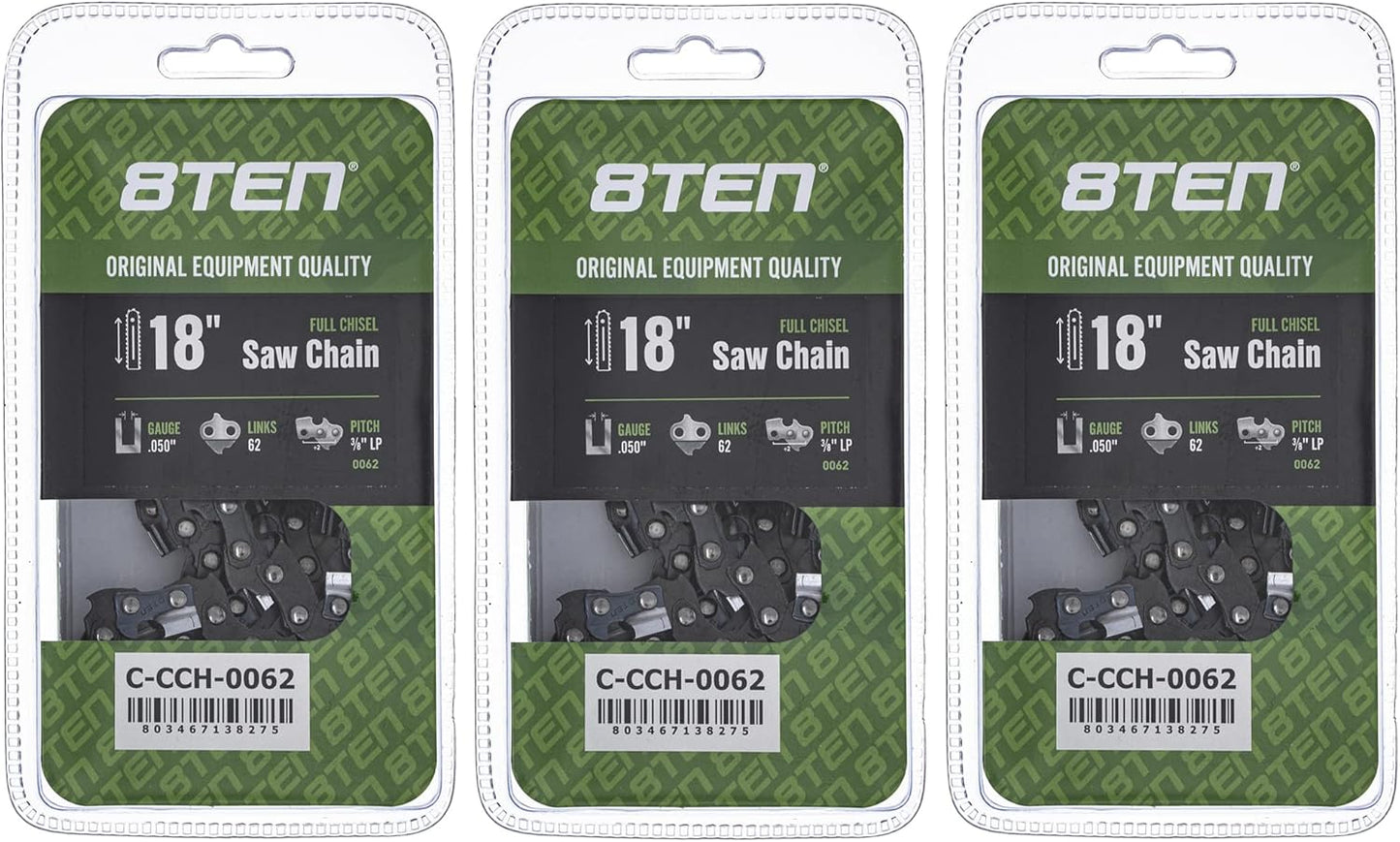 8TEN Full Chisel Chainsaw Chain 18 Inch for Echo and Poulan