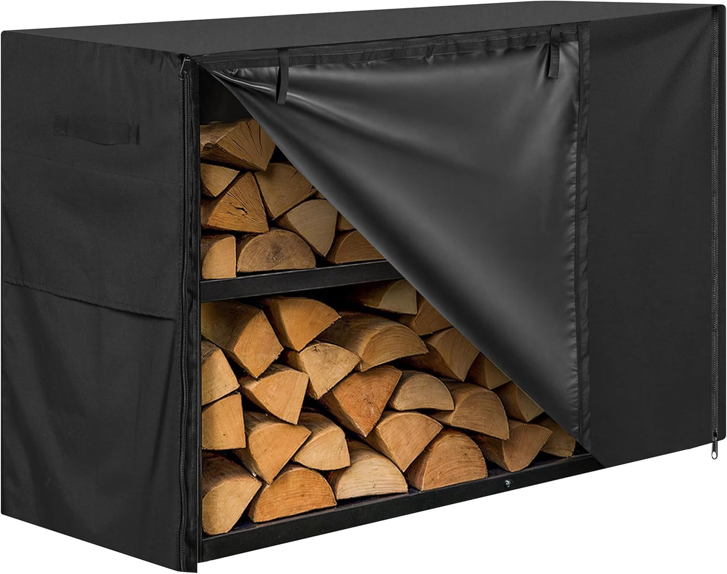 4ft Waterproof Firewood Rack Cover - Heavy Duty Black Fabric