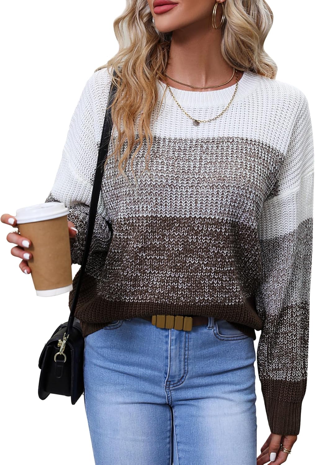 Women's Striped Color Block Sweater for Casual and Business Wear