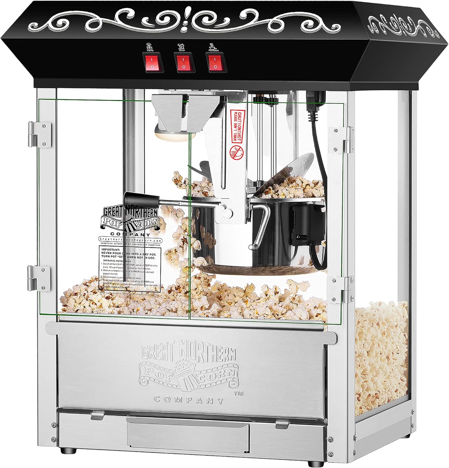 Great Northern Popcorn Machine - Stainless Steel Kettle, Warming Light