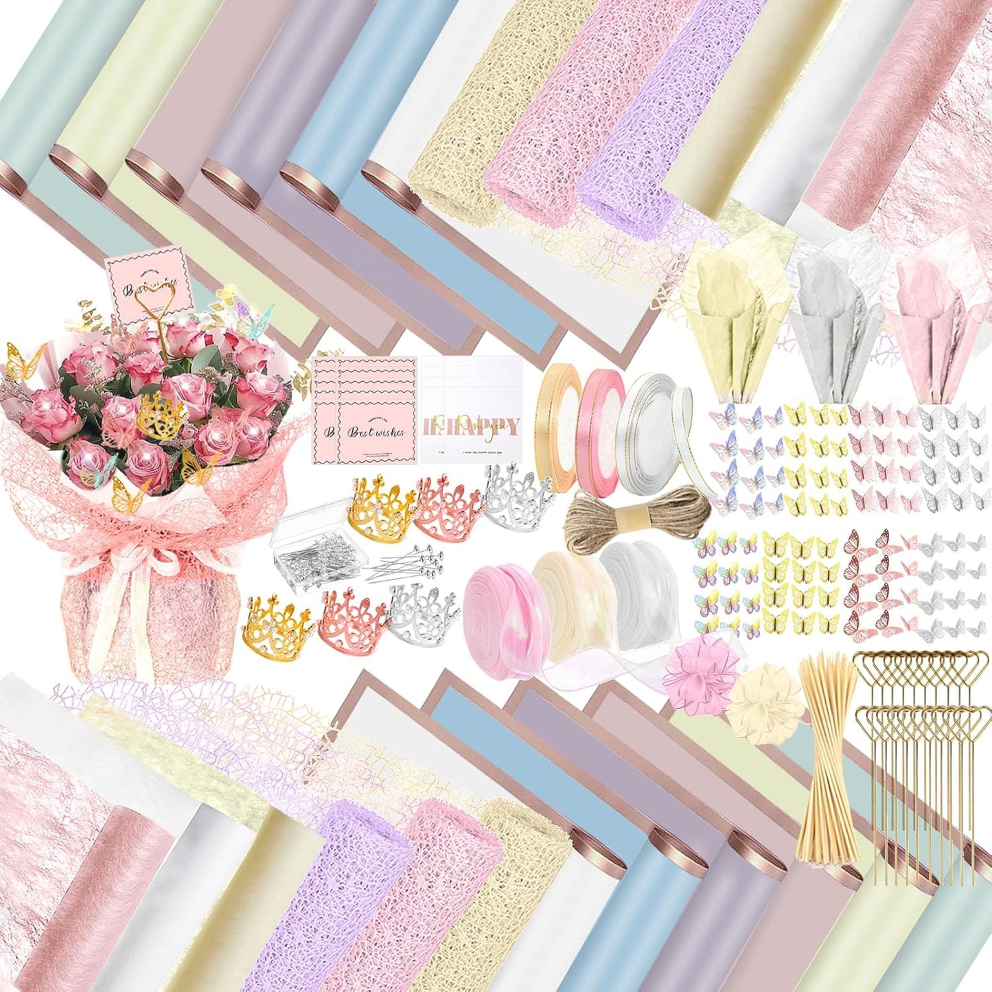 512Pcs Flower Wrapping Paper Kit for Creative Gift Wrapping