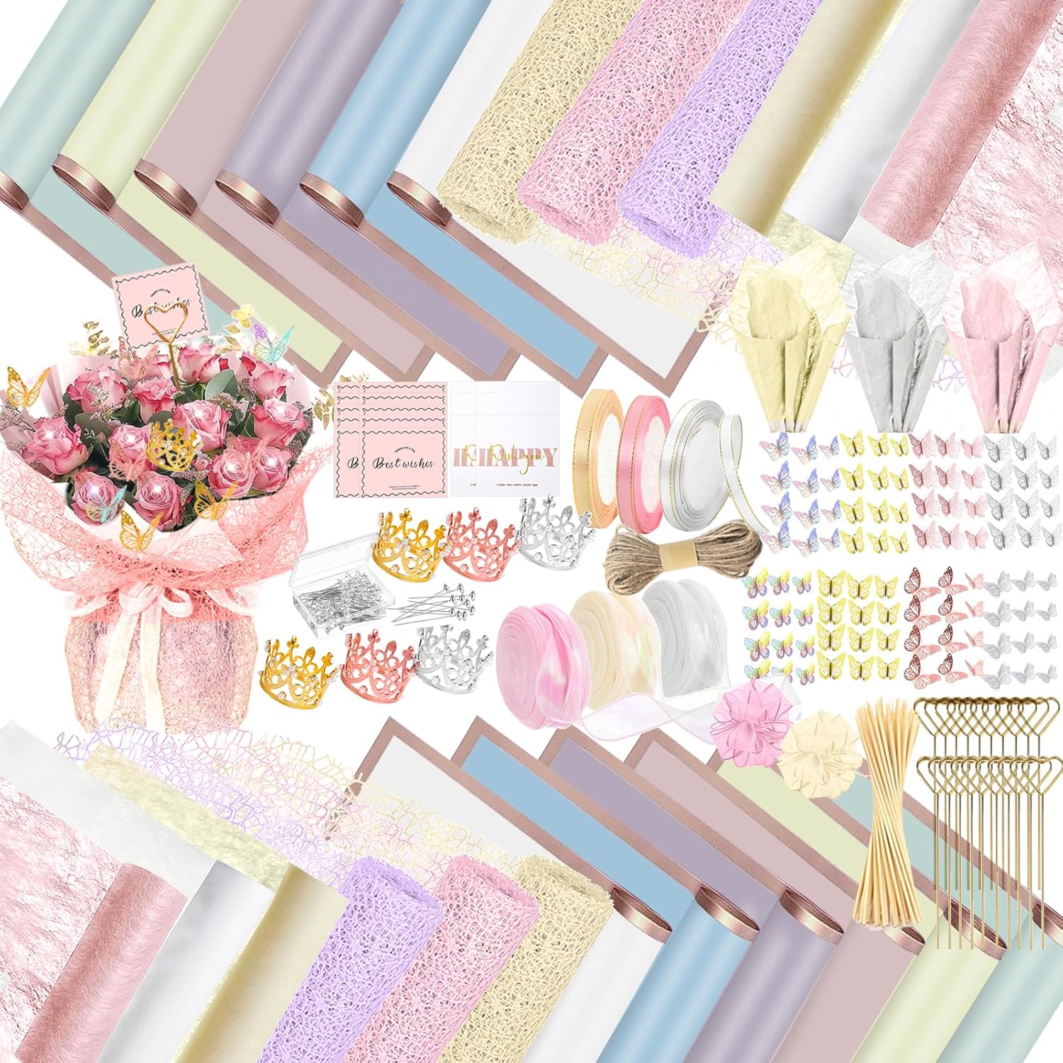512Pcs Flower Wrapping Paper Kit for Creative Gift Wrapping