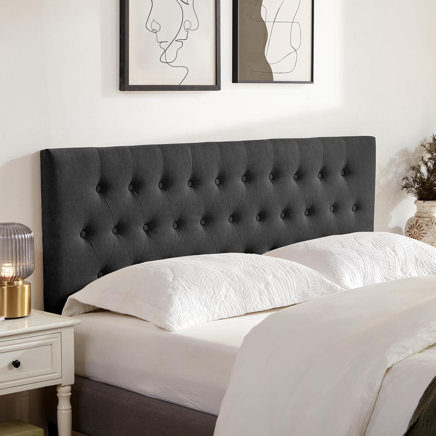 Tufted Upholstered King Size Headboard with Adjustable Height