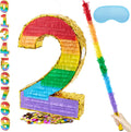 Number 2 Pinata 20 in Rainbow with 30 in Stick - Party Fun