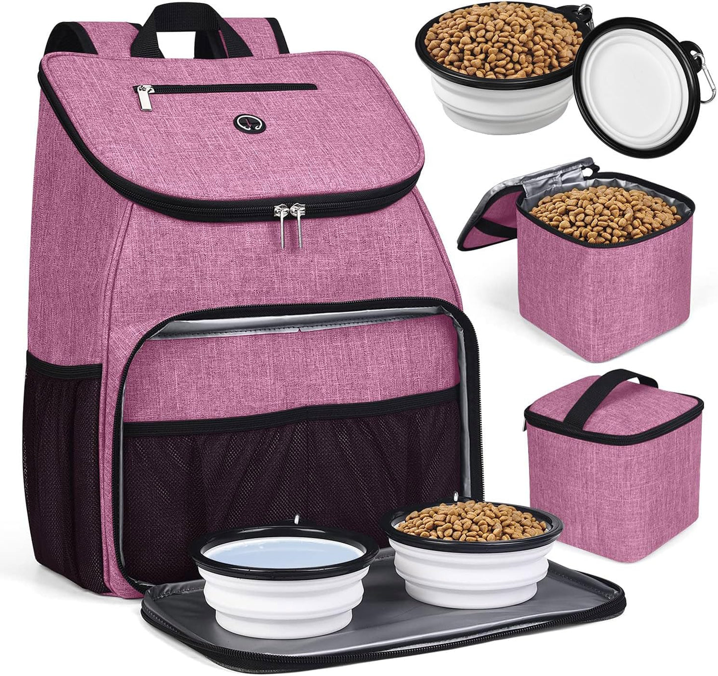 Dog Travel Backpack with Collapsible Bowls and Food Baskets