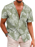 Mens Hawaiian Shirt Short Sleeve Button Down - Casual Floral Linen Fit