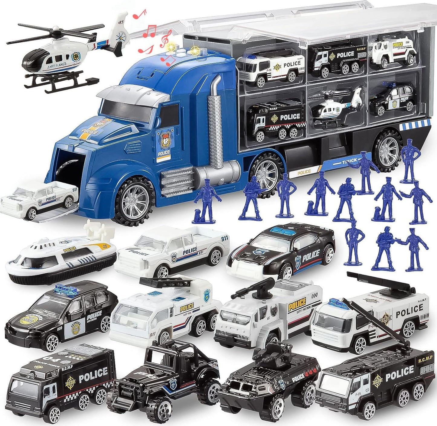 25 in 1 Police Rescue Truck Car Toy Set with Sounds and Lights