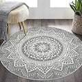 HEBE 4 ft Round Area Rug - Soft Bohemian Mandala for Living Room