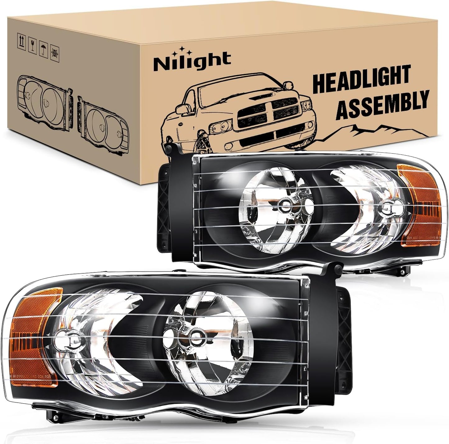 Nilight Headlights for 2002 2003 2004 2005 Ram Trucks - Easy Install