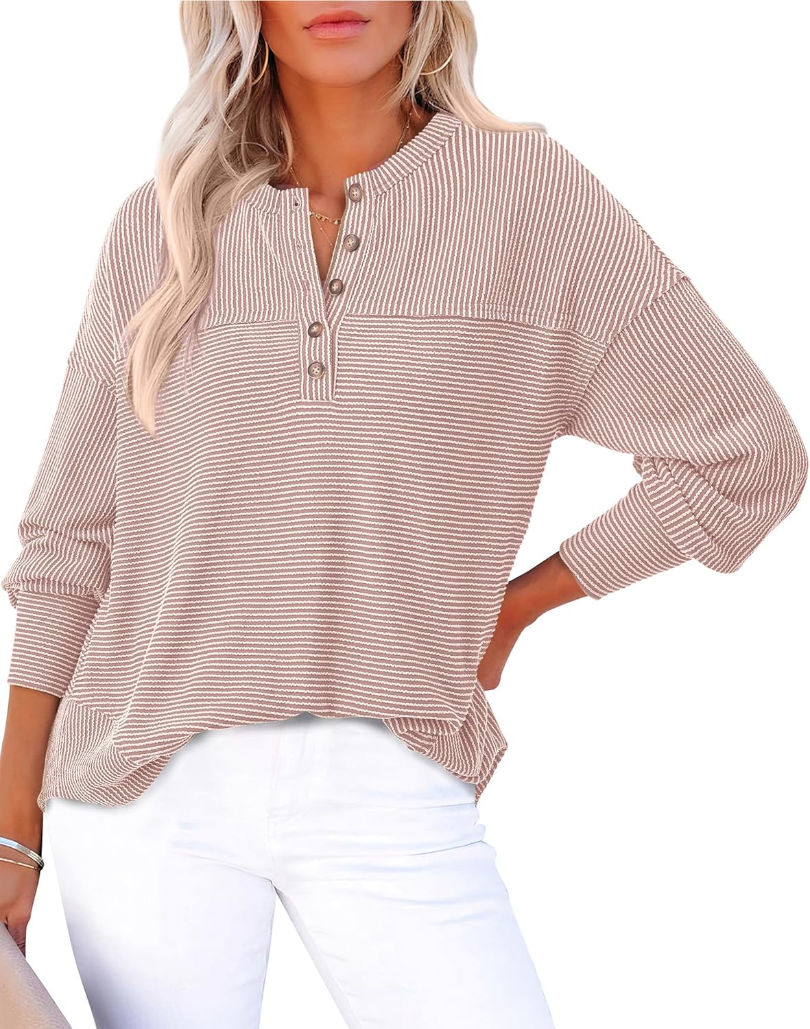 KIRUNDO Going Out Tops for Women Casual Ribbed Knit Blouse