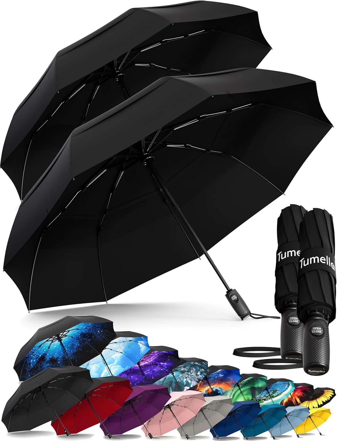 TUMELLA Strongest Windproof Travel Umbrella for All Weather
