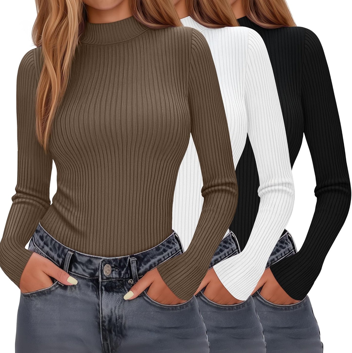 3 Pack Women's Mock Neck Cotton Tops for Stylish Comfort