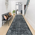 Black Vintage Washable Runner Rug for Hallways - Non Slip 10 ft