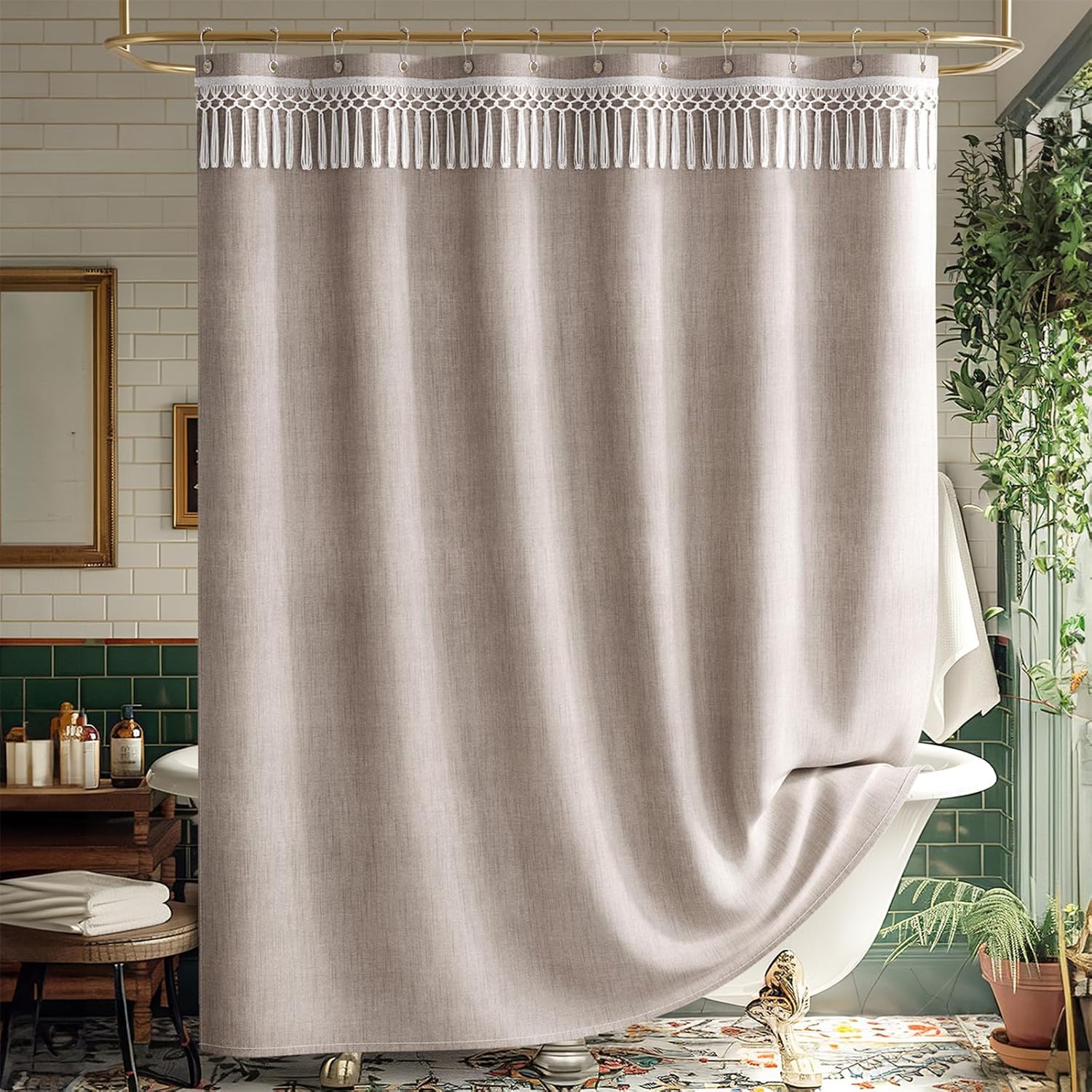 AmazerBath Boho Taupe Shower Curtain, Water Repellent & Stylish 72x72