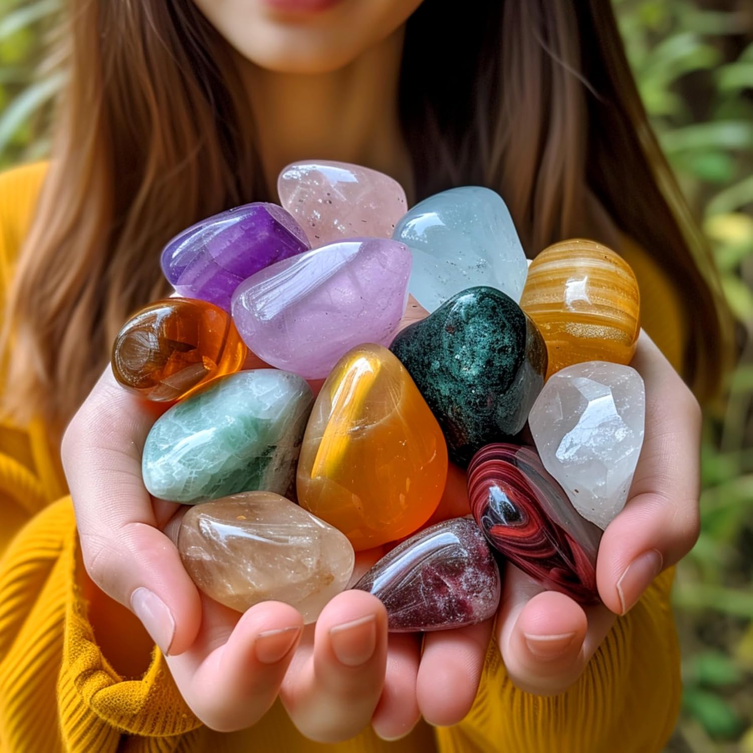 Polished Stone Set Mixed Crystals for Healing and Meditation