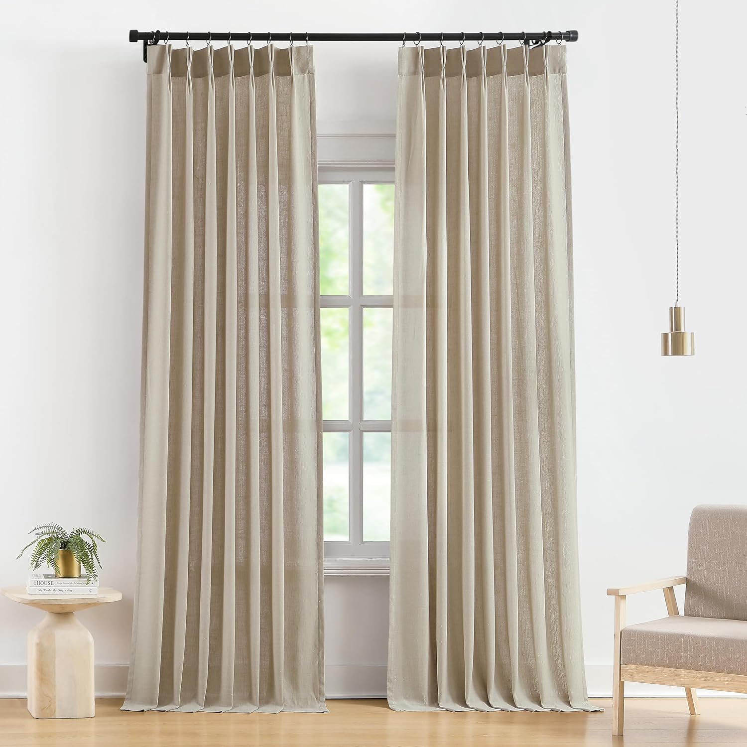 Vision Home Sand Pinch Pleated Semi Sheer Curtains for Home