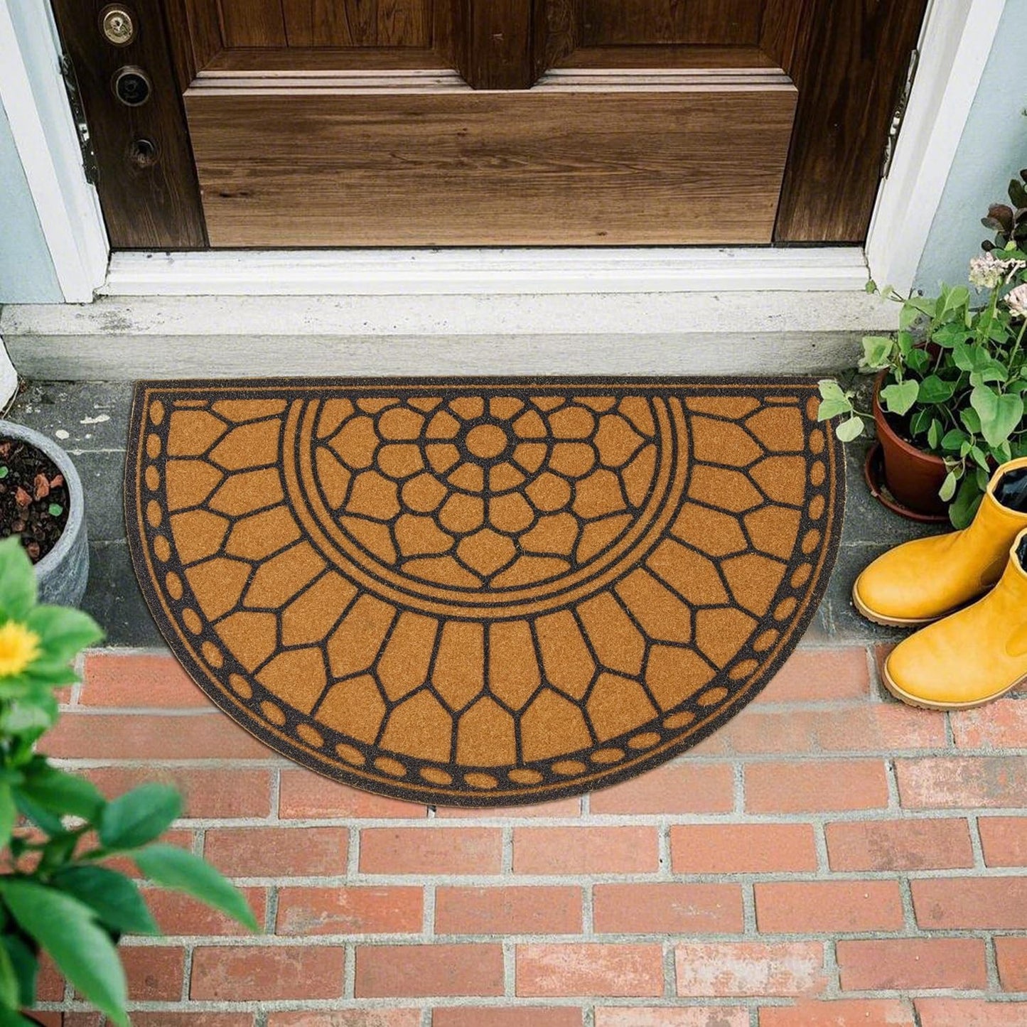 Half Circle Door Mat Outdoor Rug for Entryway, 24x36 Brown