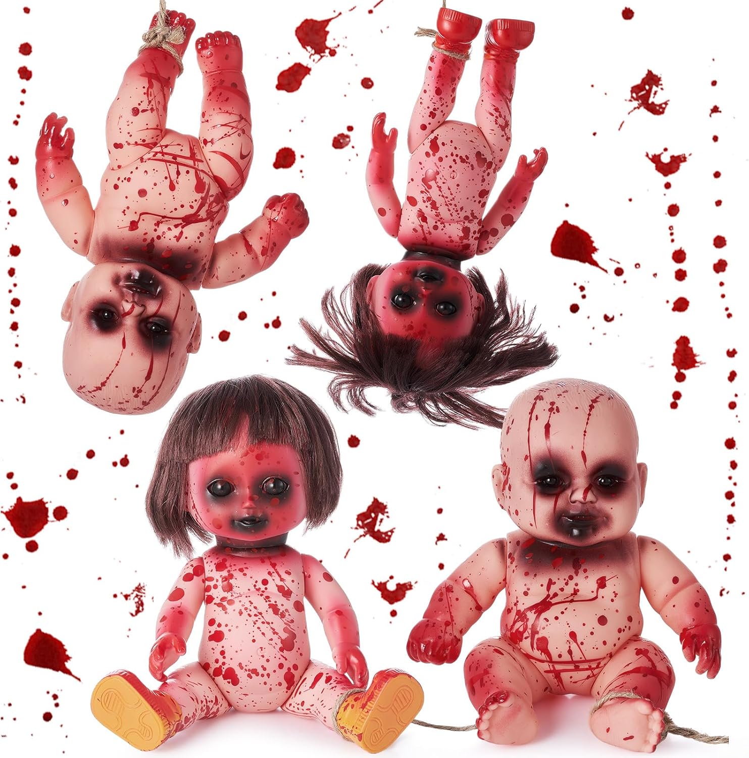4 Pcs Halloween Creepy Dolls for Scary Haunted Decoration