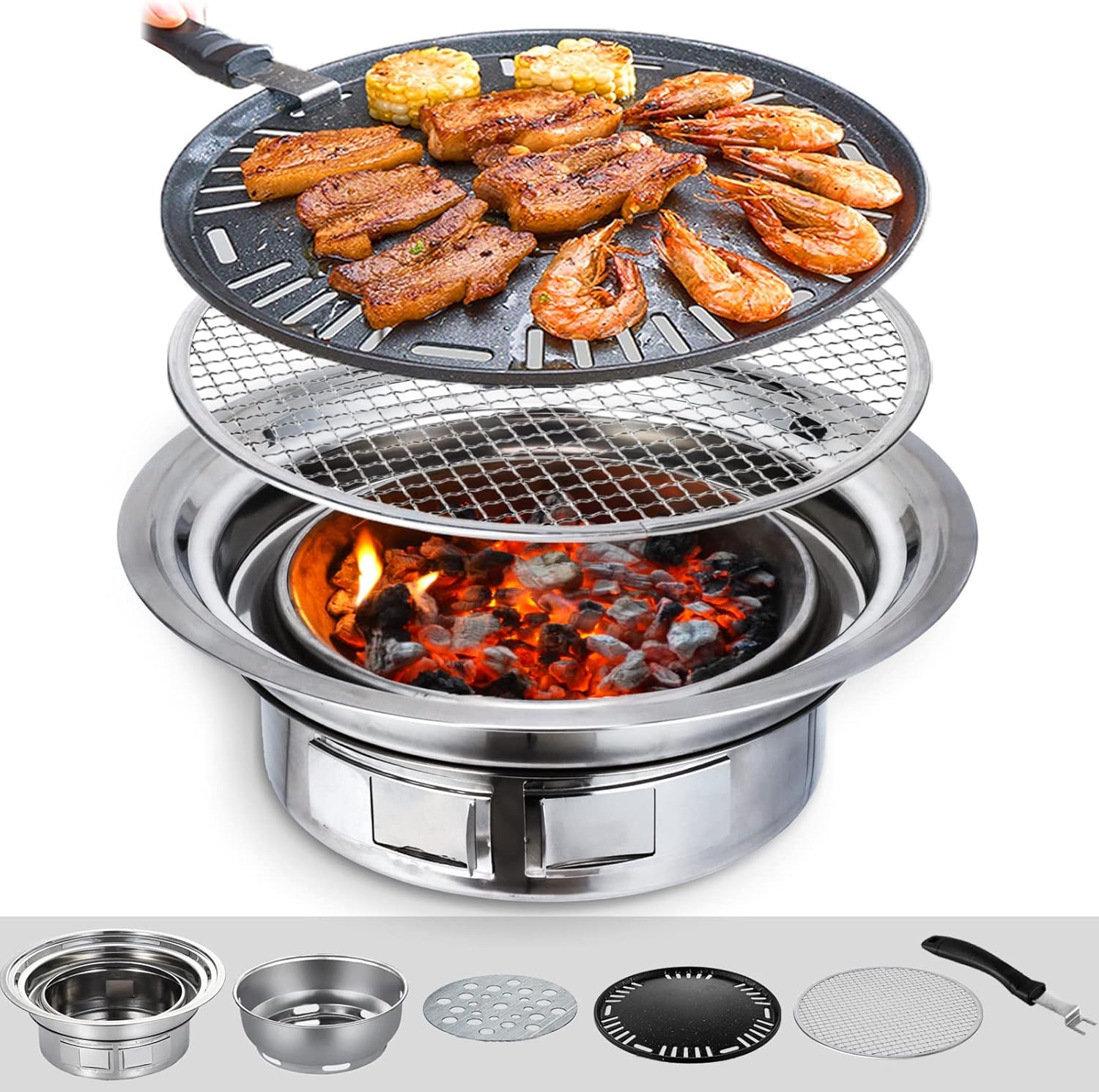 Puraville Charcoal Barbecue Grill: Portable 13.7in Non-Stick BBQ