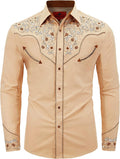 Men's Western Cowboy Embroidered Long Sleeve Shirt - Casual Western