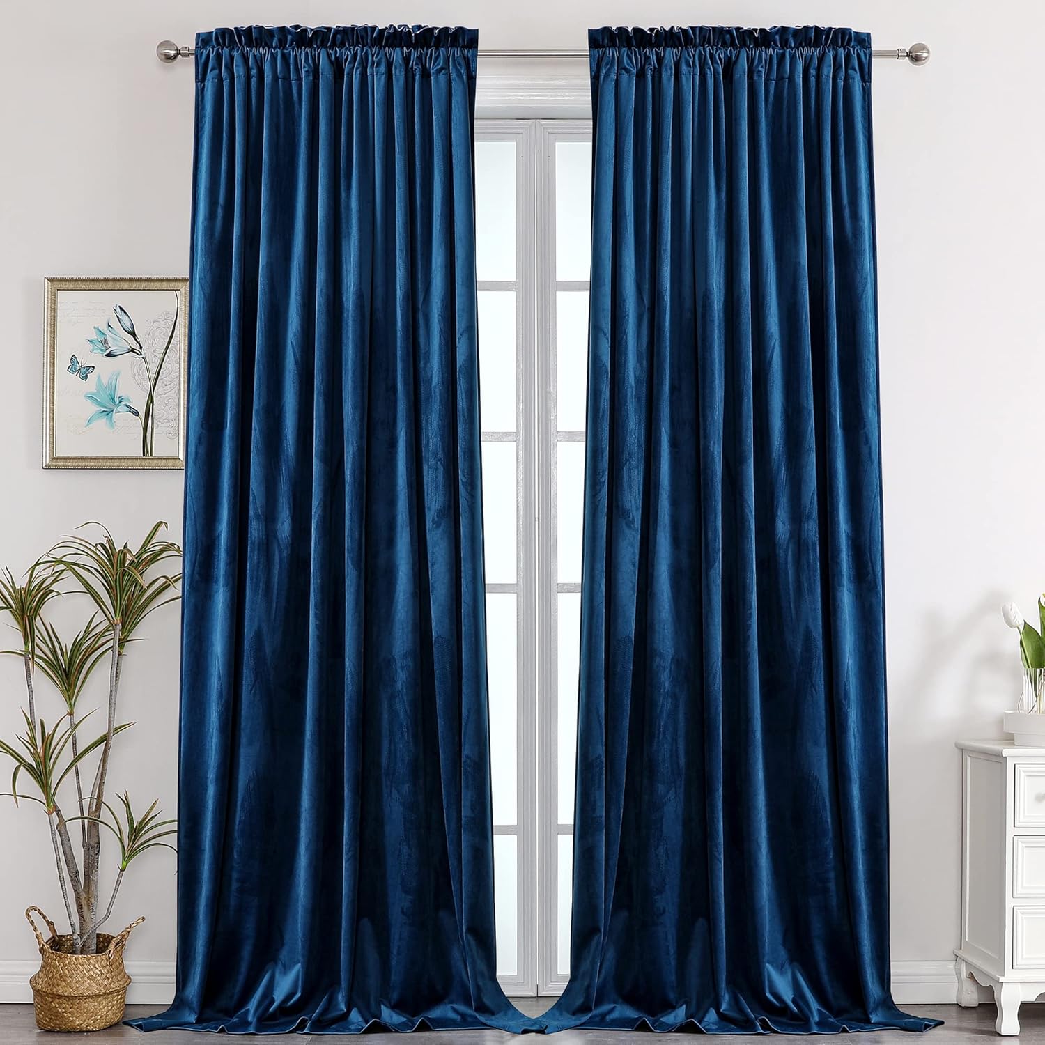 Benedeco Navy Velvet Curtains for Bedroom Window, Luxury Drapes