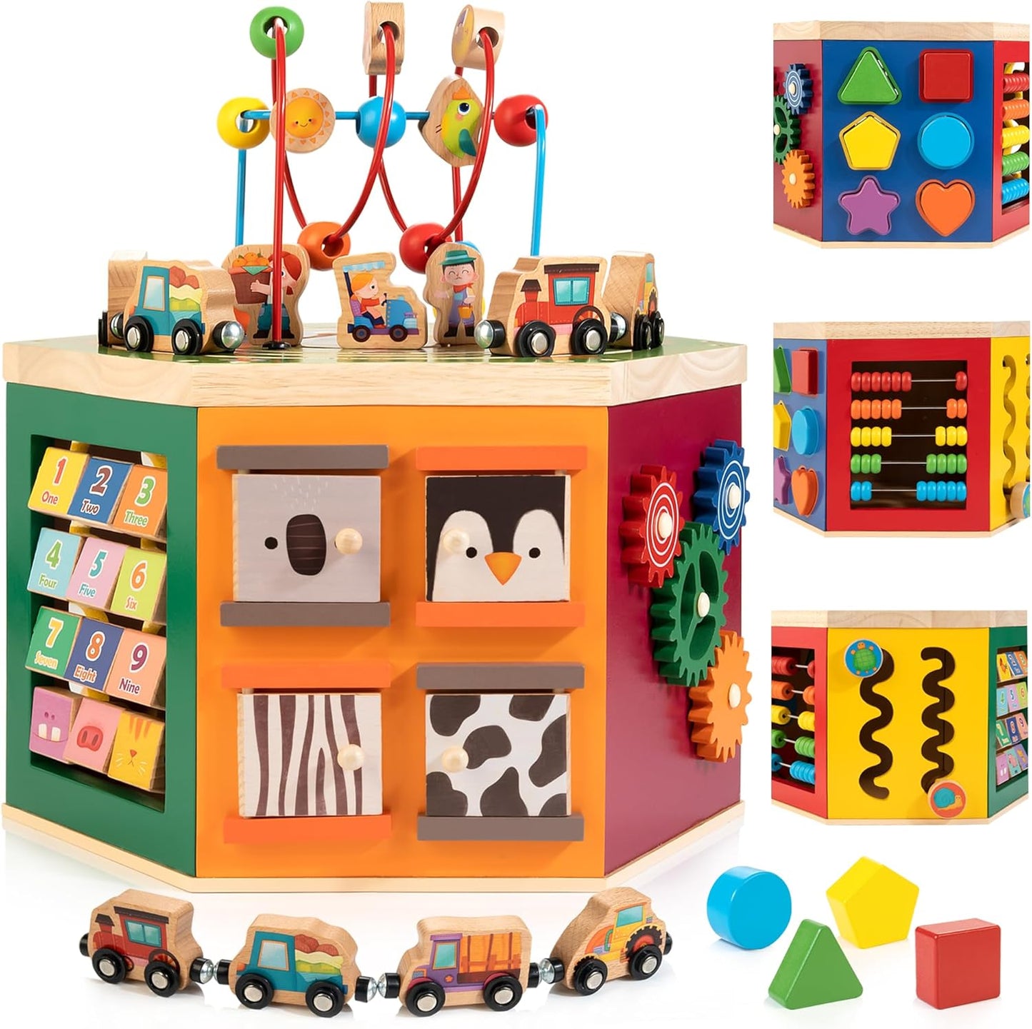 Large Activity Cube - 9-in-1 Farm-Themed Wooden Play Center