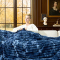 Cozy Bliss Faux Fur Throw Blanket 90 x 90 in - Tie-dye Blue Plush