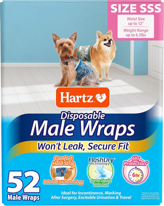 Hartz 52 Ct Disposable Dog Wraps, Size 3S, Comfort Fit