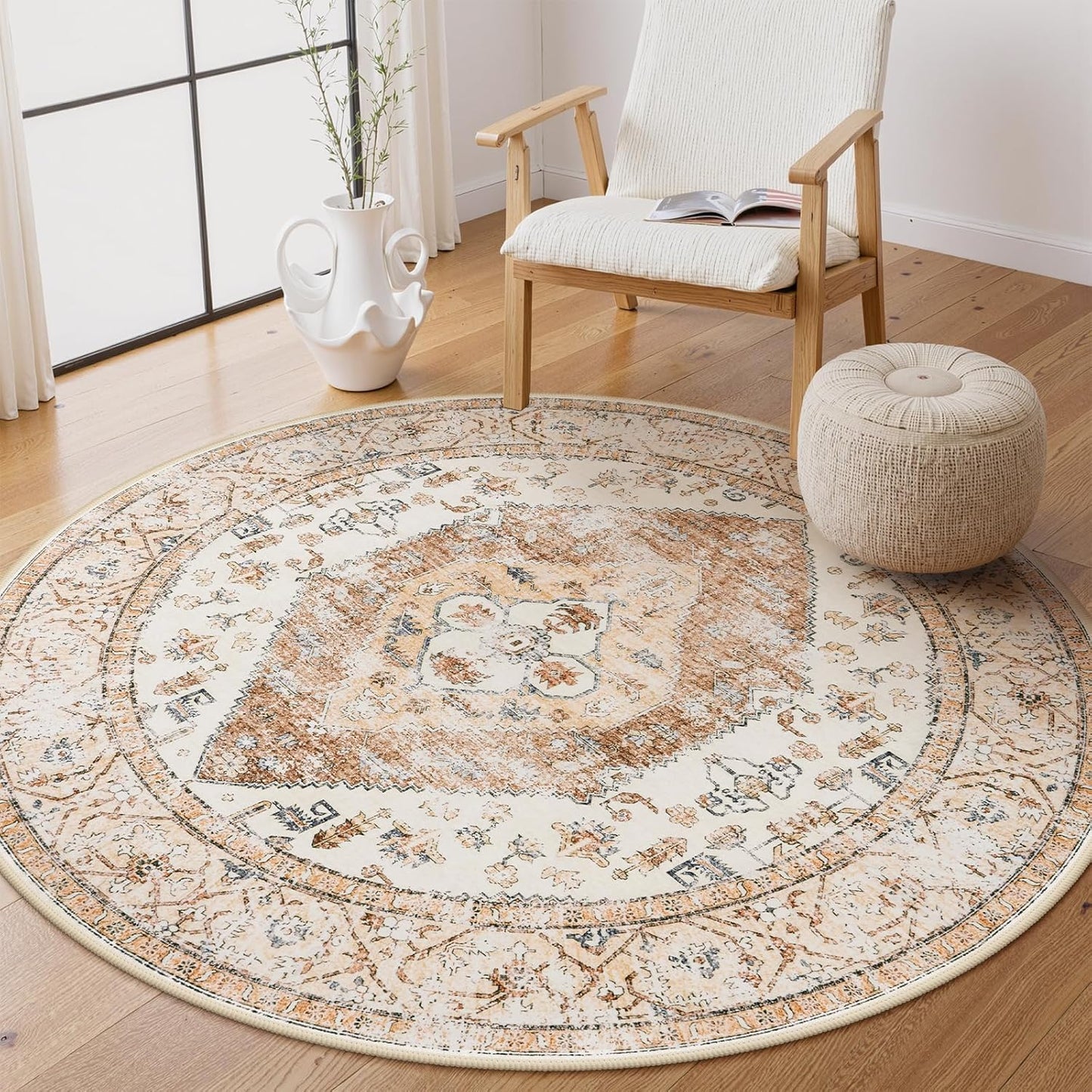 Lahome Boho Round Rugs - Lightweight Non-Slip Area Rug for Kids