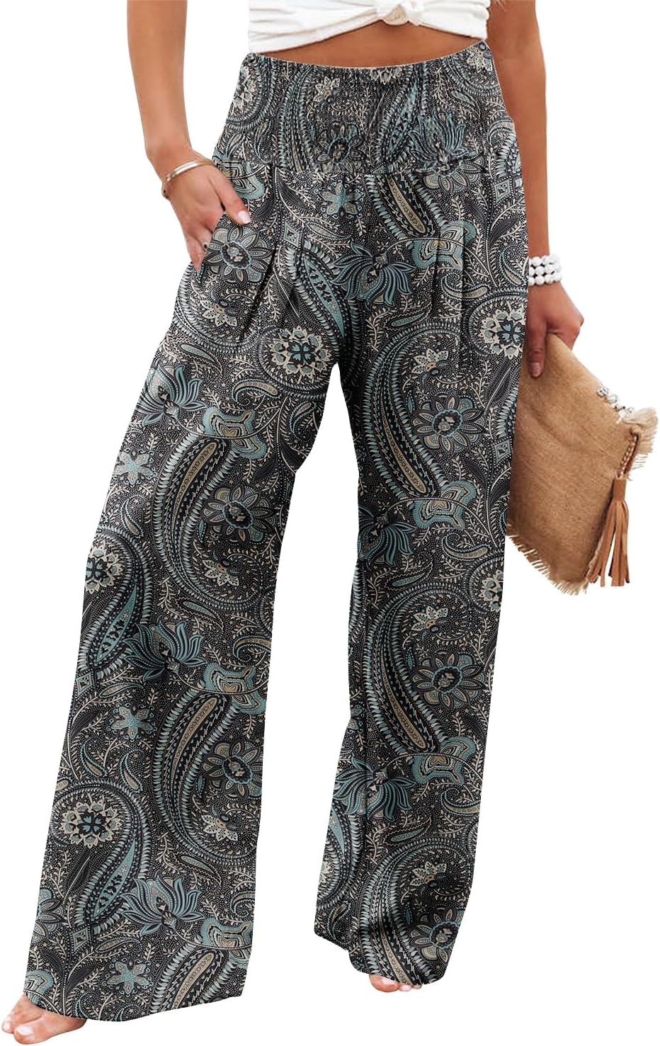 Angerella Womens Elastic High Waisted Palazzo Pants for Comfort