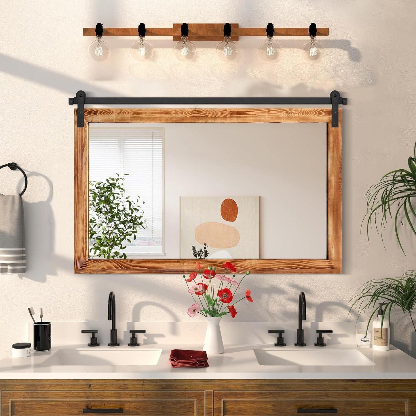 Farmhouse Bathroom Mirror - Large Rectangle Barn Door Design