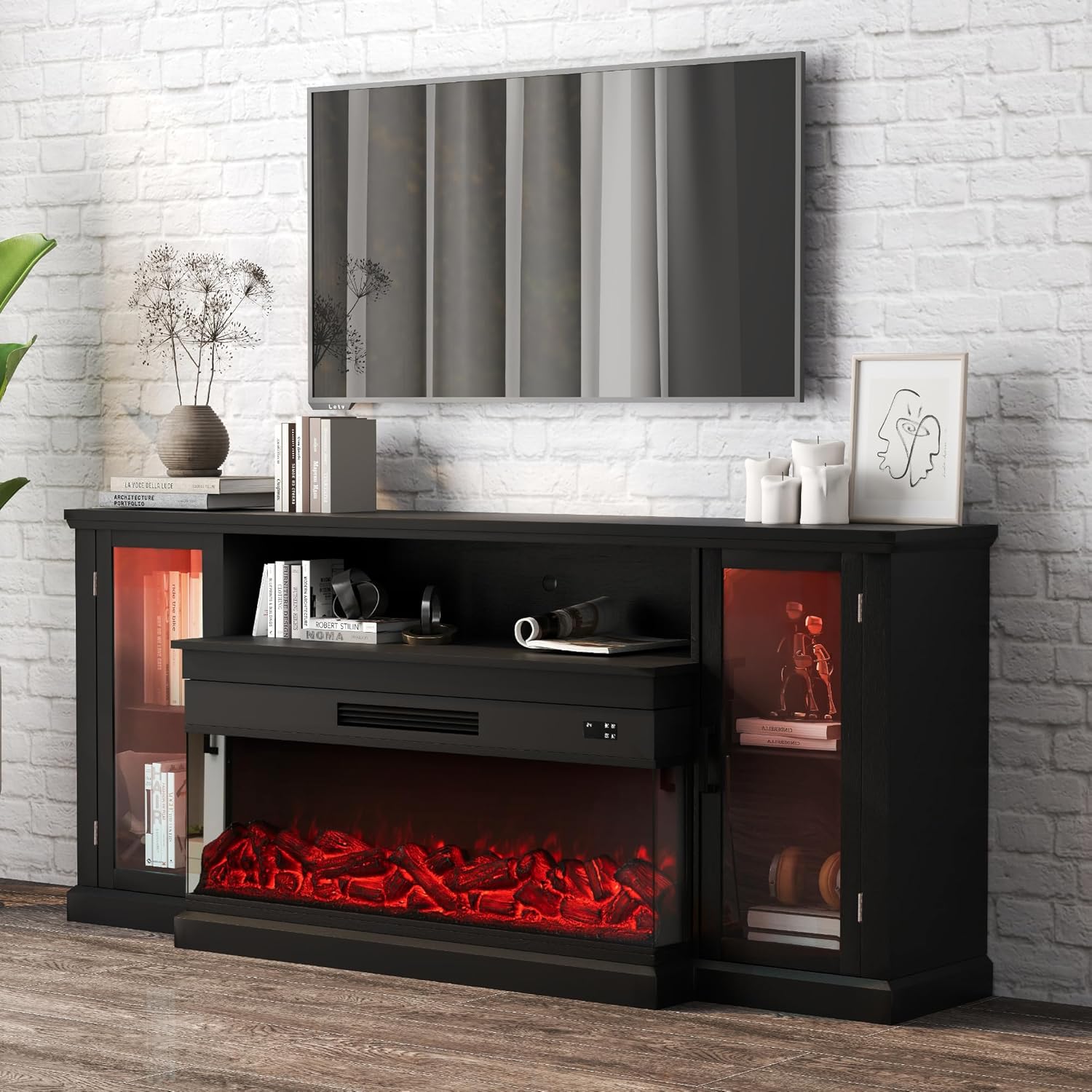 Real Relax 3-Sided Electric Fireplace TV Stand: Stylish & Cozy