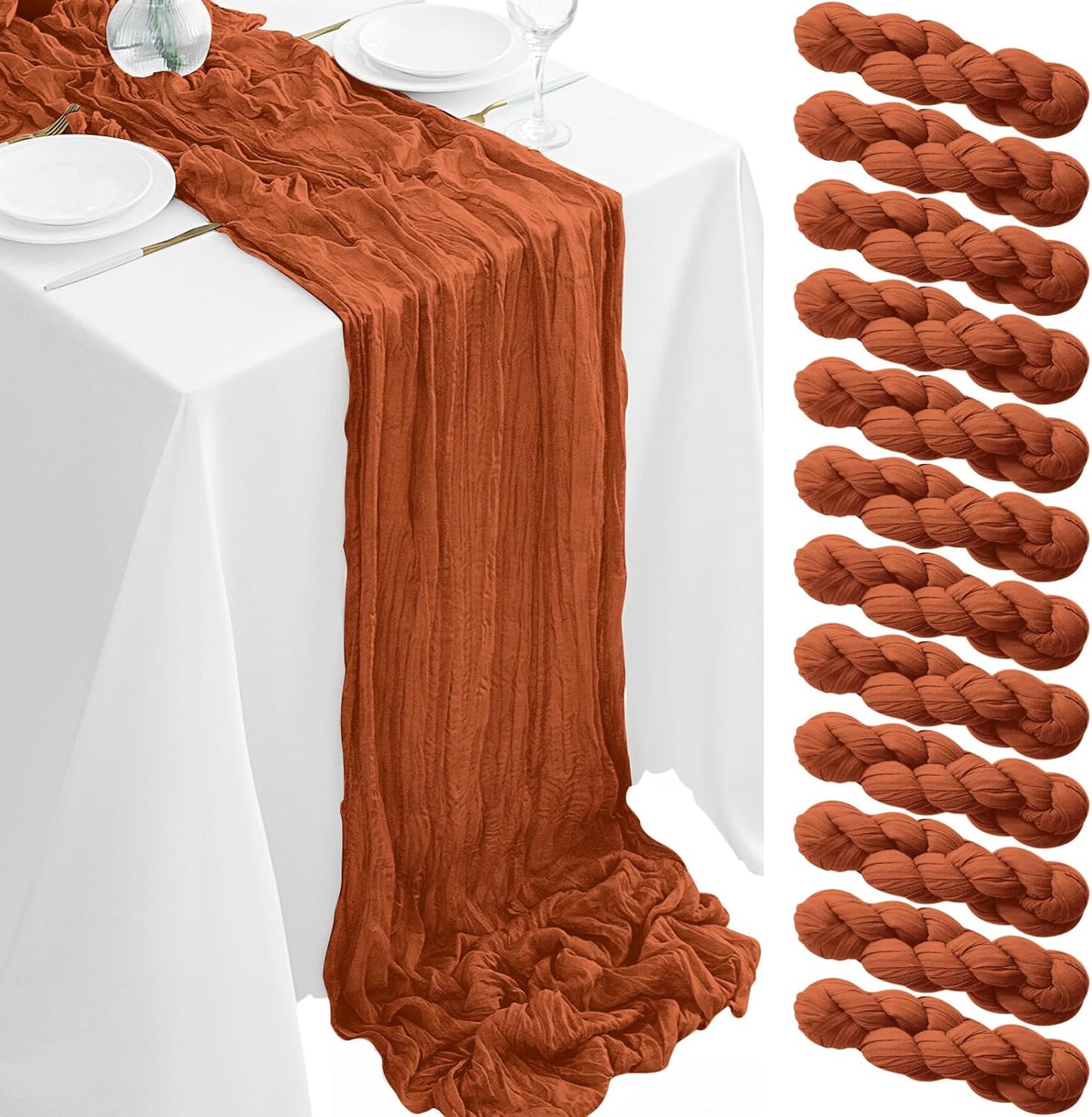 12Pack Terracotta Table Runner 35x120in for Rustic Boho Decor